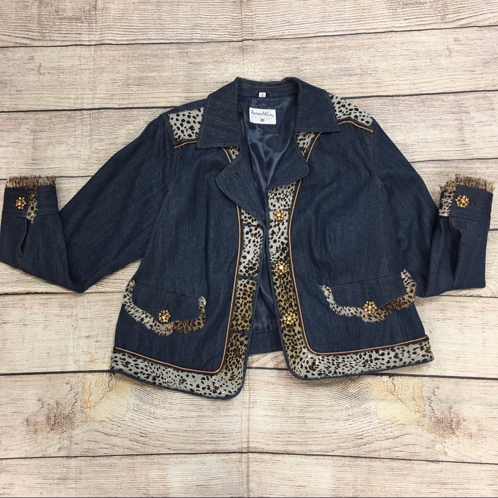 ❤️Pamela McCoy Animal Printed Denim Jacket Size 2X
